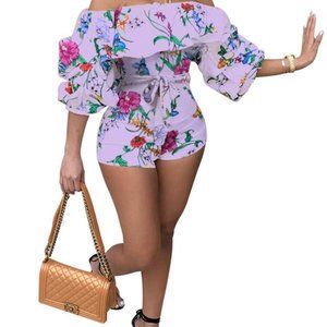 Sexy One Piece Floral Lavender Romper Off Shoulder